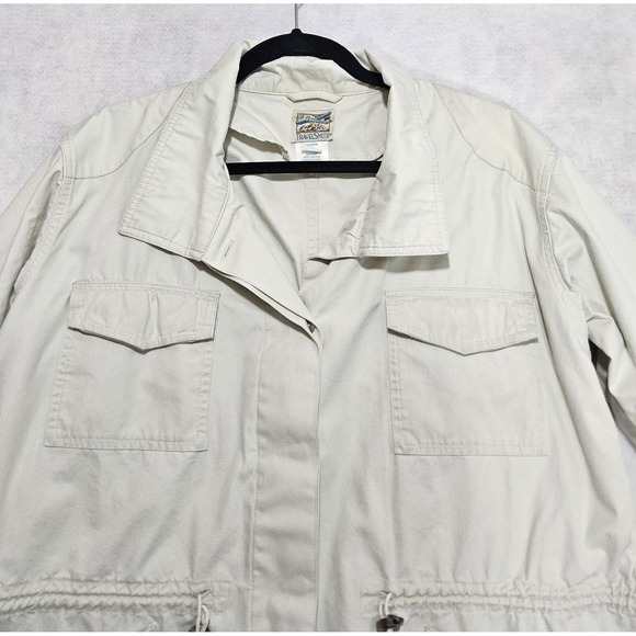 TravelSmith Safari Jacket Womans L 12 14 Vtg Utility Cargo Military Khaki Beige - Picture 3 of 15